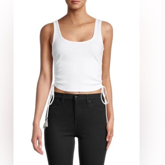 BCBGeneration Tops - BCBG Multicolored Tassel Side-Drawstring Cropped Tank Top White